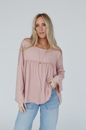 solid-serenity-long-sleeve-babydoll-top-dusty-mauve/Mauve Dusty