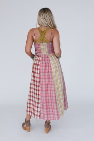 western-charm-checkered-dress-pink/Pink
