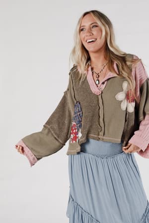 huxley-patchwork-top-olive/Green