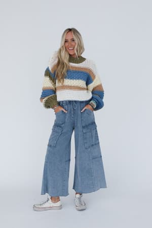 Game On Cargo Wide Leg Pant in Faded Navy