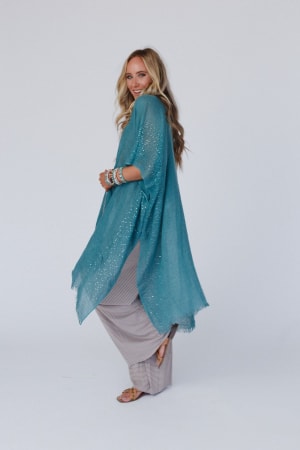 mikka-sequin-frayed-trim-kimono-teal/Teal