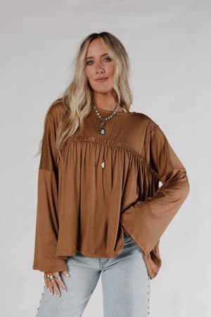 solid-serenity-long-sleeve-babydoll-top-chestnut/Chestnut