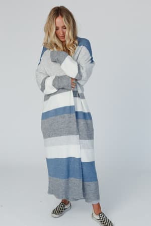 The Nest So Cozy Oversized Striped Knit Duster - Blue Multi