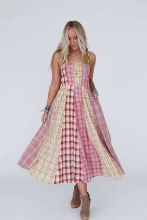 western-charm-checkered-dress-pink/Pink