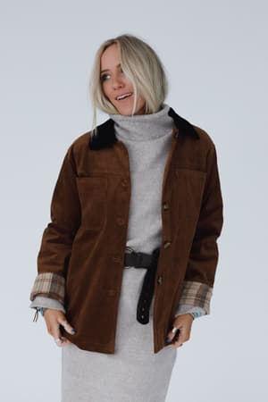 Leni Plaid Corduroy Coat: undefined