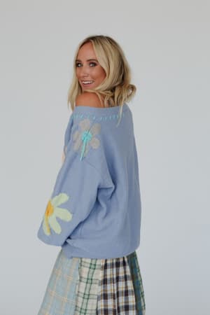 good-mood-flower-print-sweater-blue/Blue