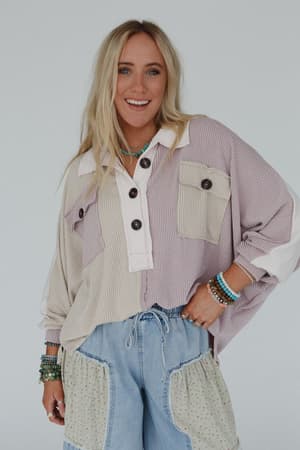 Jodi Color Block Ribbed Top: undefined