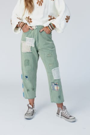 offshore-patchwork-detail-pants-light-green/Light Green