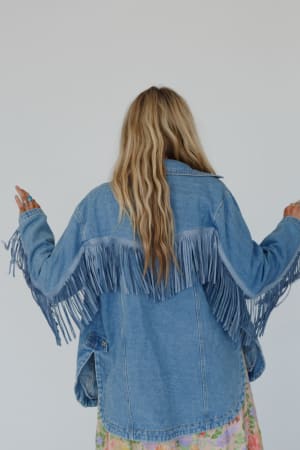 back view of Jackson Hole Button Down Jacket in Denim from 3BN