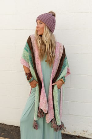 wandering-soul-striped-tassel-ruana-mint/Mint