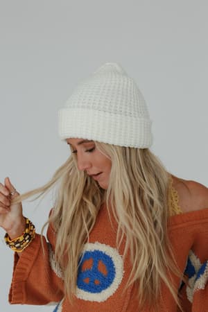 maybelle-waffle-beanie-ivory/Ivory