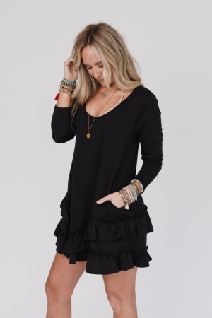 The Nest Constance Ruffle Hem Long Sleeve Dress: undefined