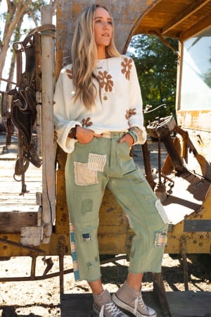 offshore-patchwork-detail-pants-light-green/Light Green