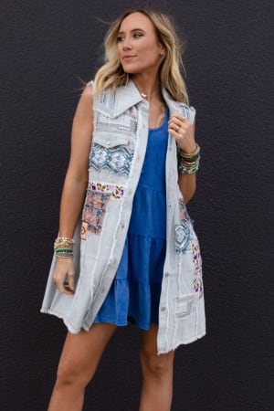One Of A Kind Sleeveless Denim Dress Vest: undefined