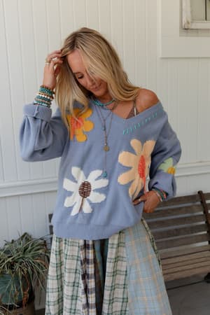 good-mood-flower-print-sweater-blue/Blue