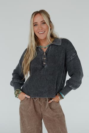 boheme-button-up-sweater-black/Black