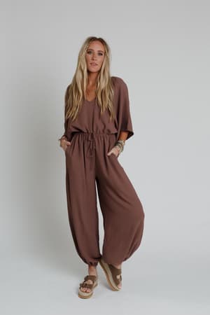 The Nest New Love Relaxed Drawstring Jumpsuit in Mocha from Three Bird Nest