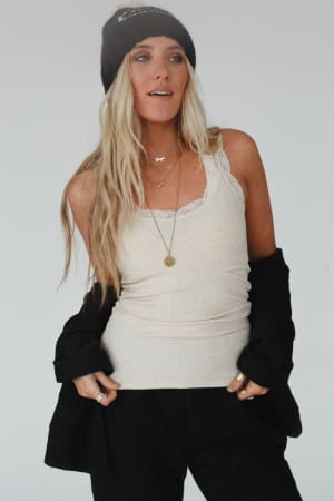 In Between Lace Trimmed Tank Top: undefined