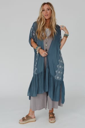 coronado-embroidered-longline-kimono-blue-gray/Blue Gray