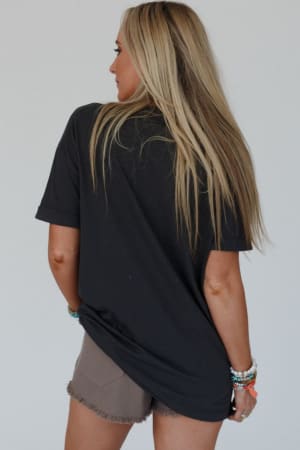 back view of Yall Cowboy Boots Graphic Tee in Charcoal from 3BN