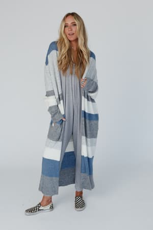 The Nest So Cozy Oversized Striped Knit Duster - Blue Multi