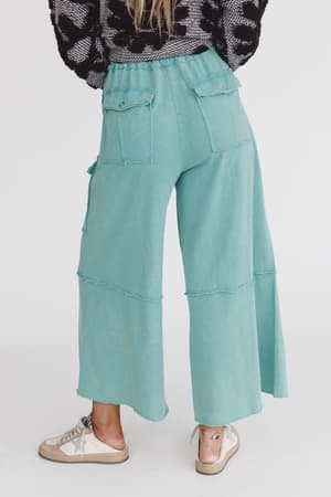 back view of Game On Cargo Wide Leg Pant in Green
