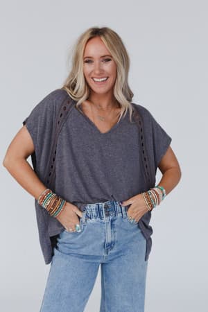 The Nest Camden Lace V Neck Top: undefined