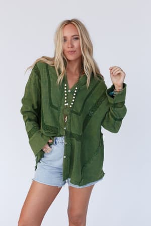 one-in-a-million-button-down-top-green/Green