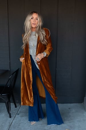 City Walks Velvet Duster Coat: undefined