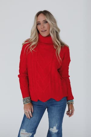 Coffee Chats Scallop Hem Sweater: undefined