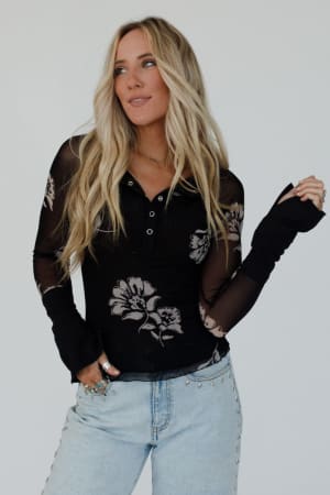 Vivid Garden Mesh Henley Top: undefined