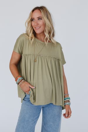 sunday-morning-babydoll-top-light-olive/Light Olive