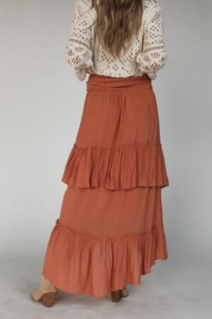 washed-ashore-ruffled-maxi-skirt-brick/Red