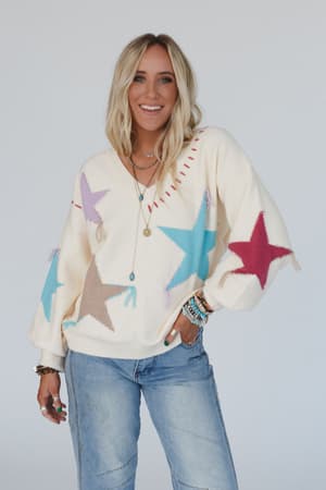 Stellar Groove Star Print Sweater: undefined
