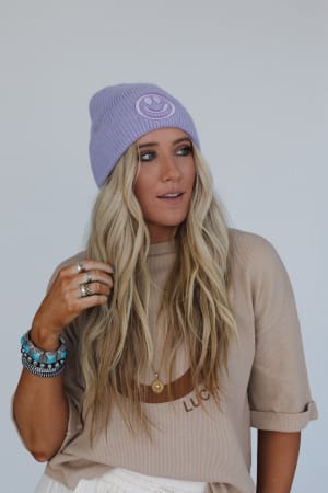 nesta-smiley-beanie-lavender/Lavender