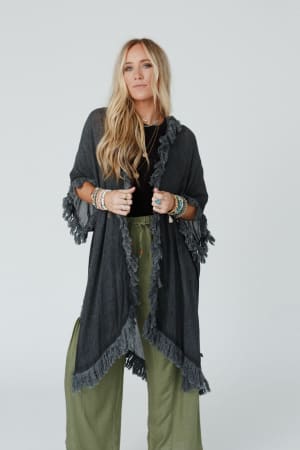 On The Edge Fringe Kimono: undefined