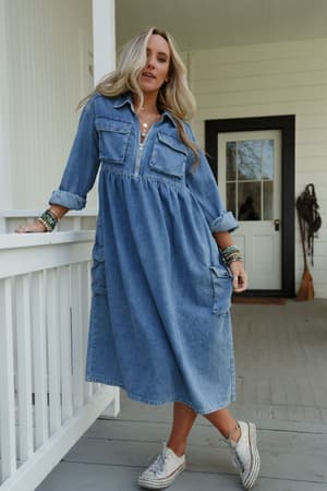 Wild Willow Denim Maxi Dress: undefined