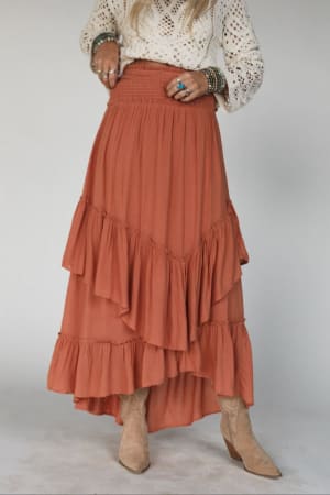 washed-ashore-ruffled-maxi-skirt-brick/Red