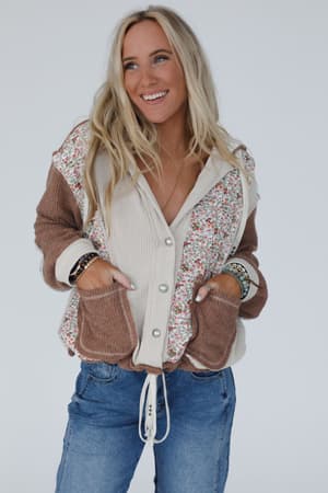 leighton-button-up-floral-shacket-chocolate/Chocolate