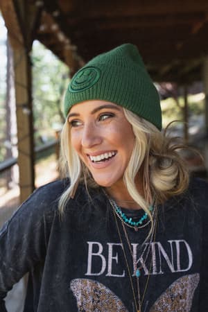nesta-smiley-beanie-green/Green