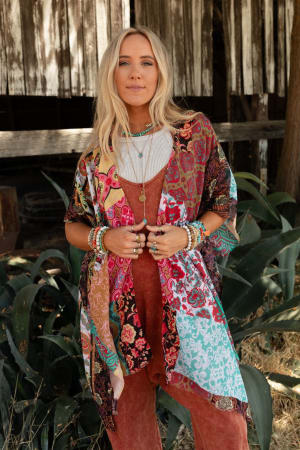 Seven Seas Patchwork Print Kimono: undefined