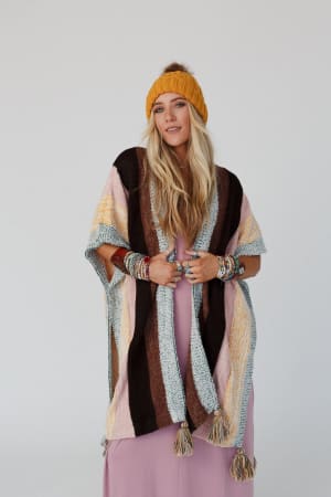 wandering-soul-striped-tassel-ruana-yellow/Yellow