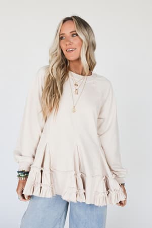 gia-ruffled-tiered-tunic-top-oatmeal/Beige
