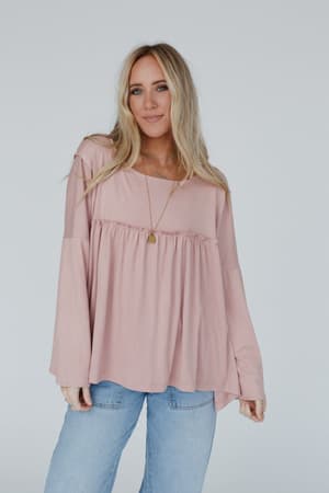 solid-serenity-long-sleeve-babydoll-top-dusty-mauve/Mauve Dusty