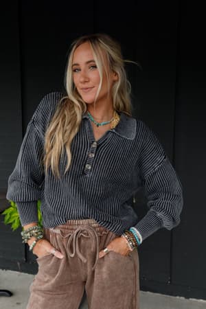 boheme-button-up-sweater-black/Black