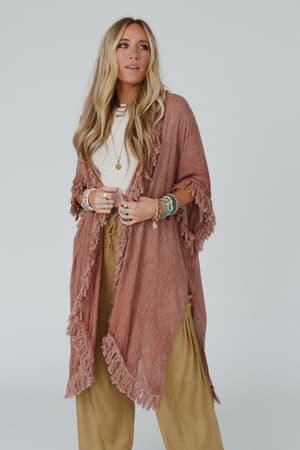 on-the-edge-fringe-kimono-rose-clay/Rose Clay