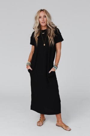 easy-days-maxi-slit-tee-dress-black/Black
