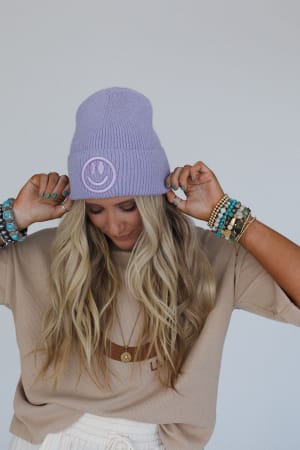 nesta-smiley-beanie-lavender/Lavender