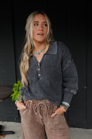 boheme-button-up-sweater-black/Black
