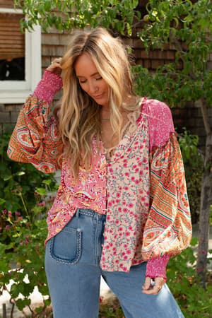 danielle-mixed-floral-printed-top-pink/Pink